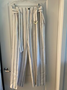 BLACK LABEL-Ralph Lauren Off-White Pants with Black Vertical Stripes